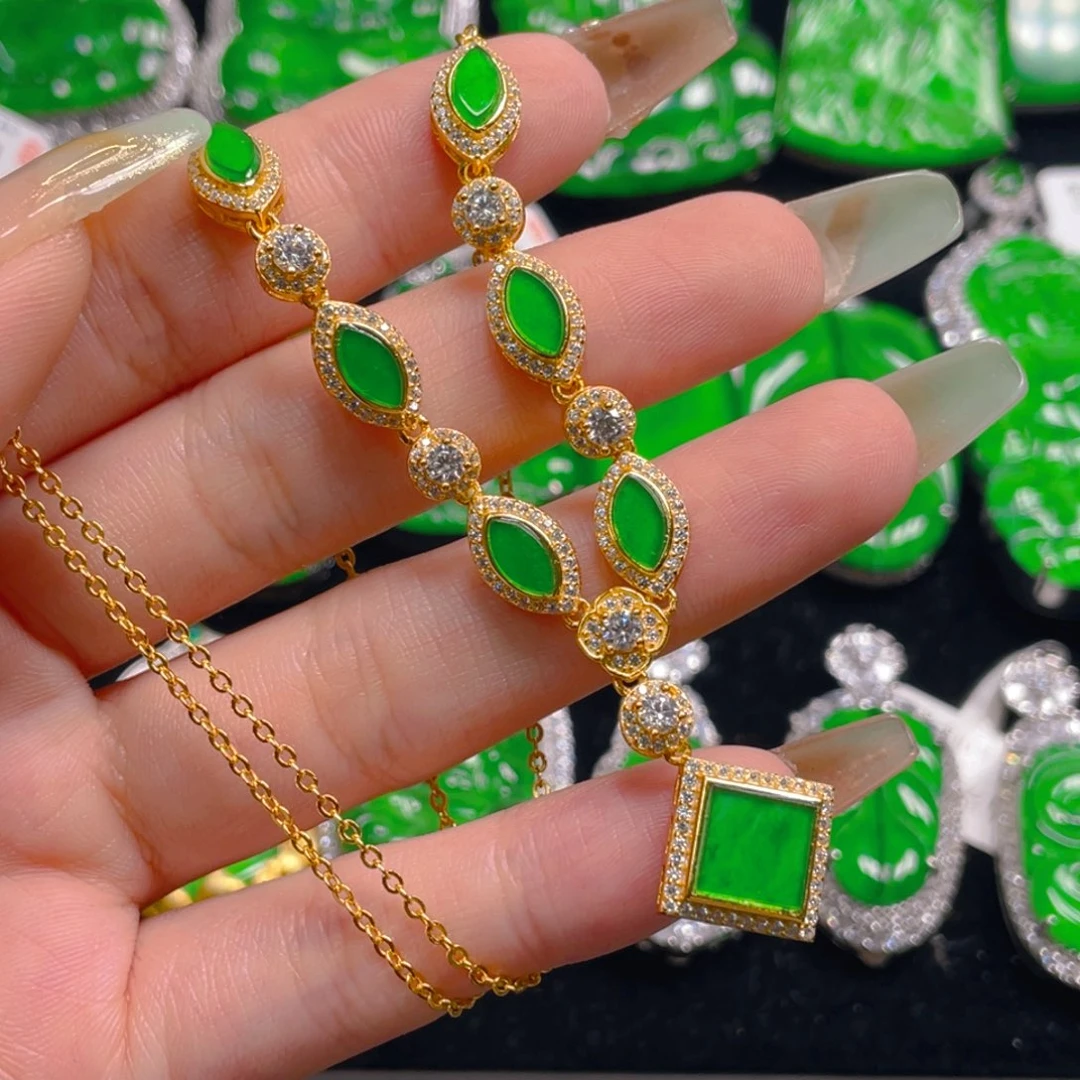 翡翠银S925镶嵌吊坠(不含链)