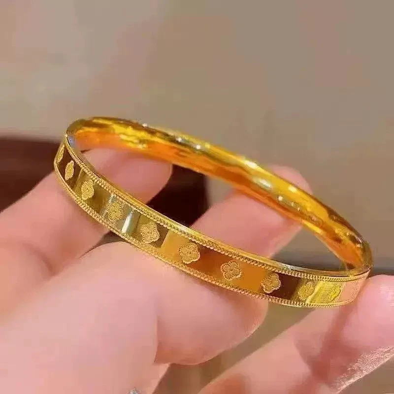 铜合金手镯 【精工版四叶草闭口手镯】金色轻奢网红精美精致实心
