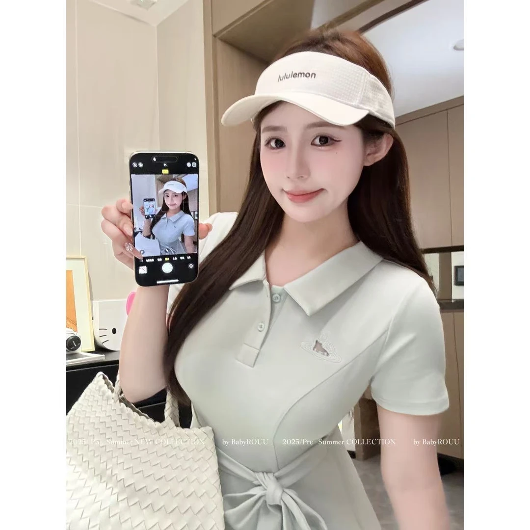 XD麦991253【Kitty学院】夏季亲肤透气休闲polo领显瘦收腰连衣裙