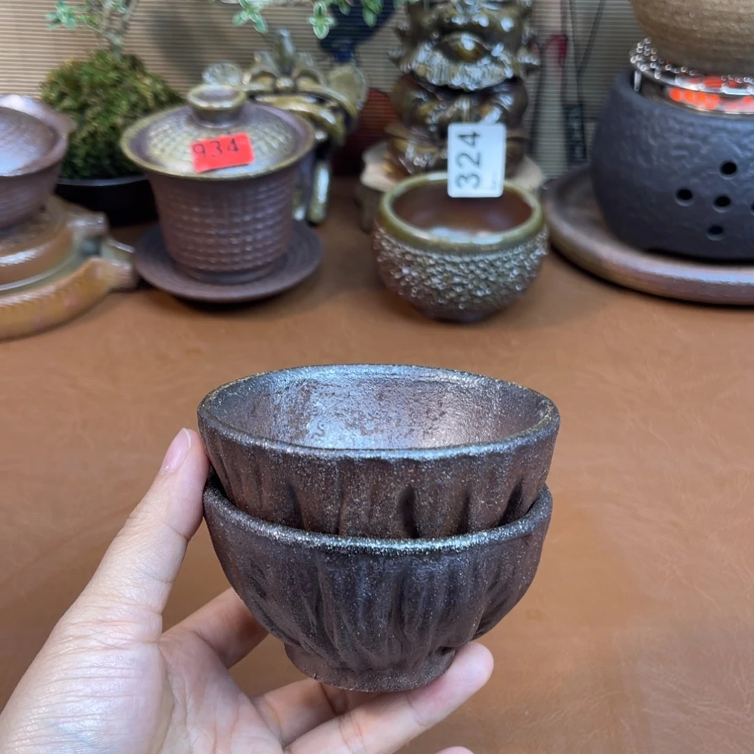 微瑕柴烧粗陶杯一物一拍100