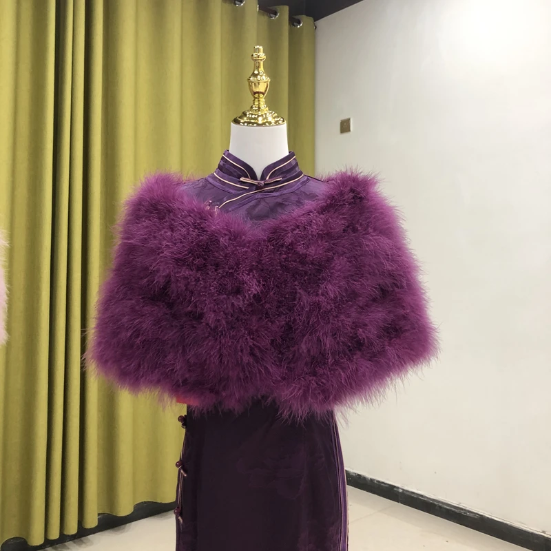 手工制作鸵鸟毛披肩旗袍礼服外搭女款气质女士秋冬季厚款