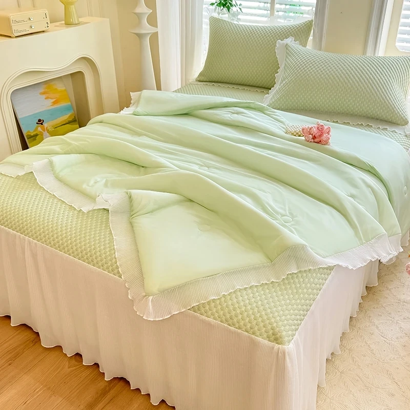 夏天公主风冰丝凉席床裙四件套夏凉被冰豆豆床罩空调被床上三件套