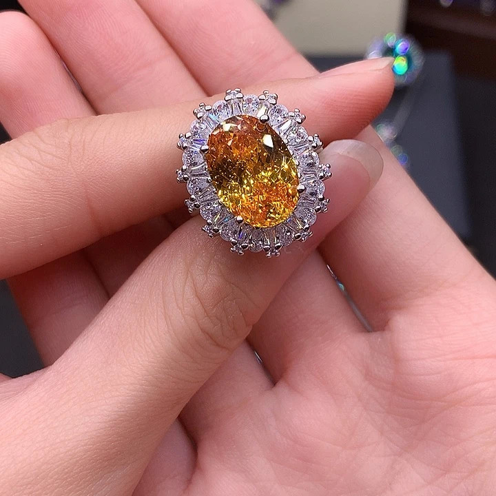 925银重工豪镶金丝雀戒指s925