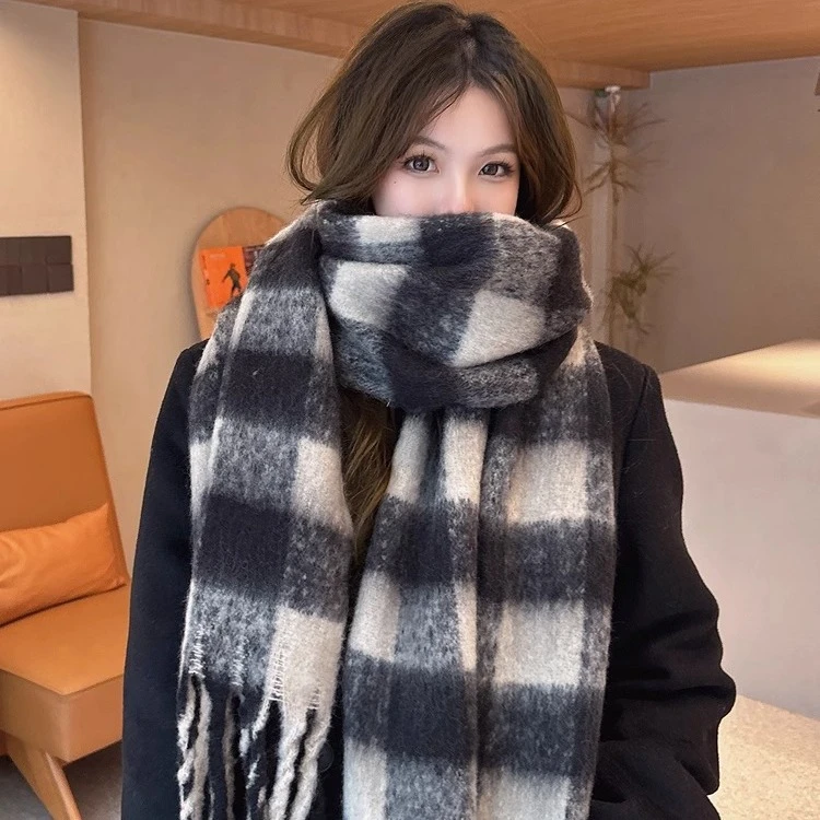 韩版格子围巾女秋冬加厚保暖围脖学生百搭时尚围巾格纹秋冬季