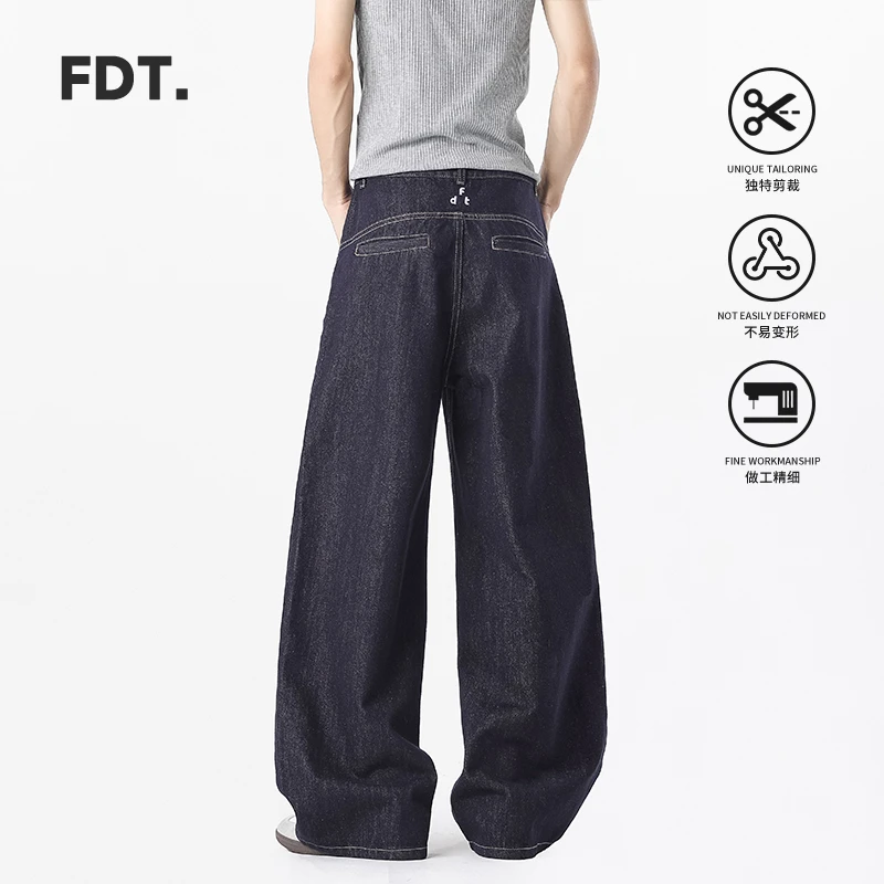 FDT美式潮牌休闲弯刀裤男女同款cleanfit牛仔裤设计感原牛拖地裤