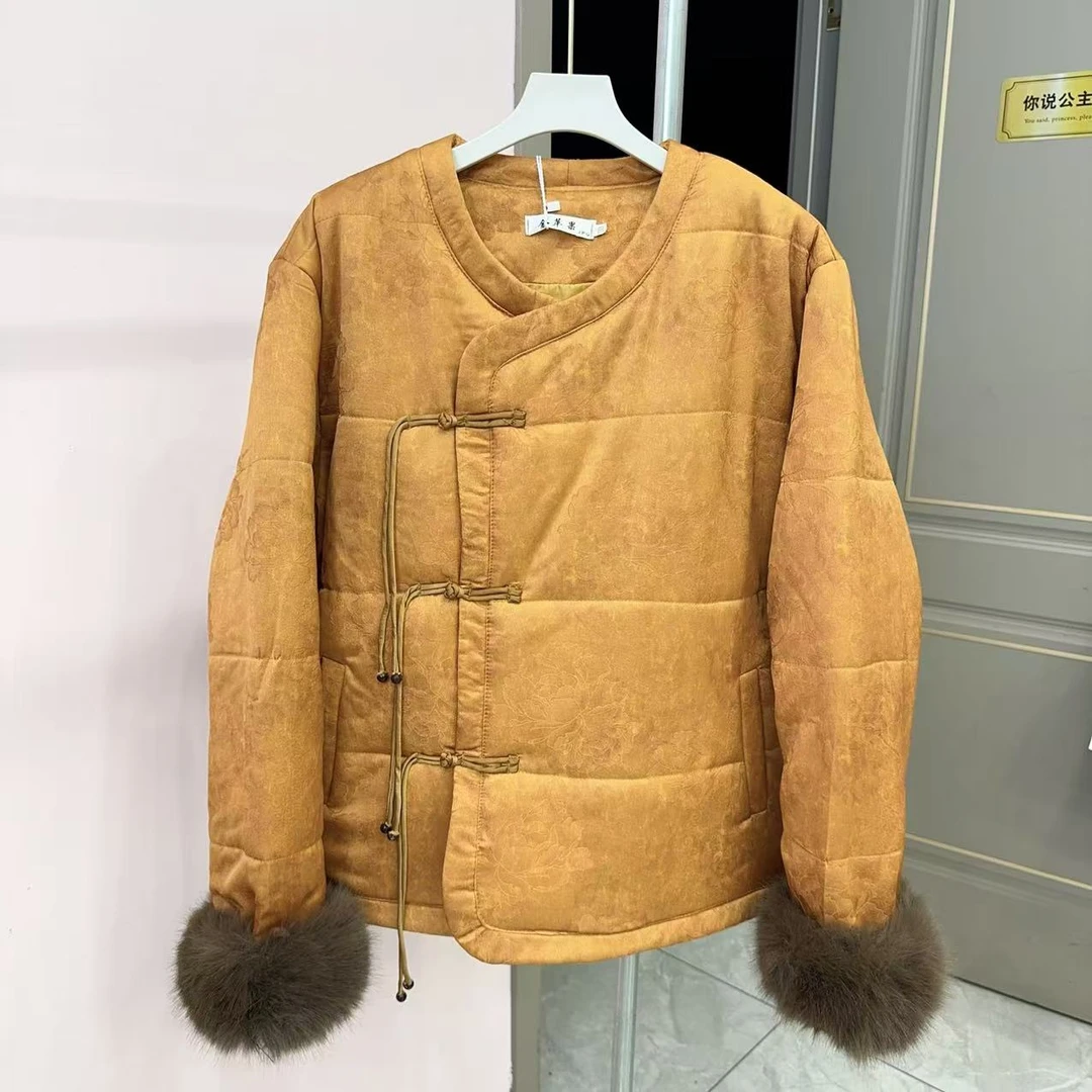 胖胖家*59989新款国风设计感毛毛可拆卸百搭显瘦棉服外套