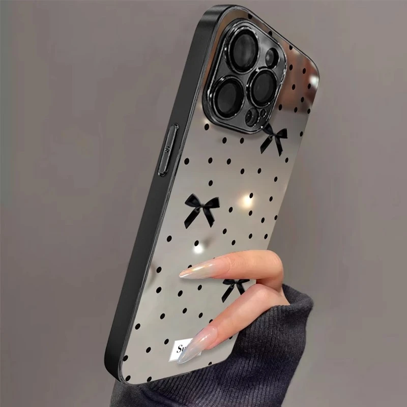 蝴蝶结波点适用苹果16pro手机壳iphone15promax女14高级镜面新款