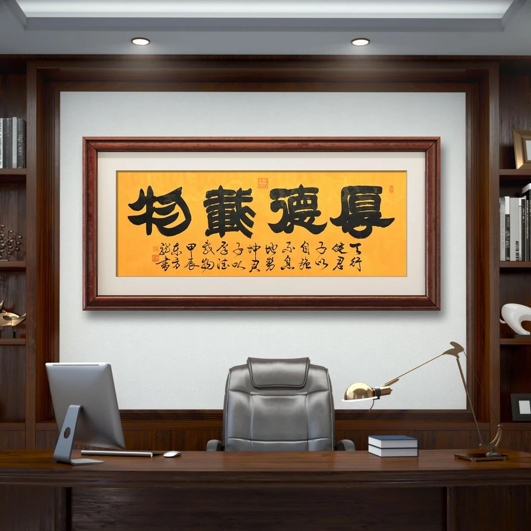 【厚德载物】雷百寿书200*70cm黄龙卷轴手写作品（圆筒）