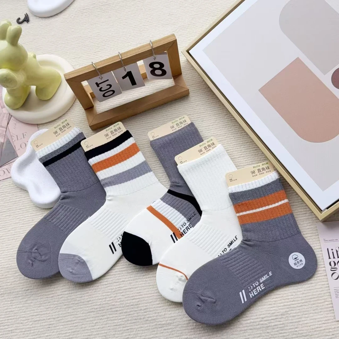 AC-9112 五双男袜直角袜休闲运动简约中筒袜