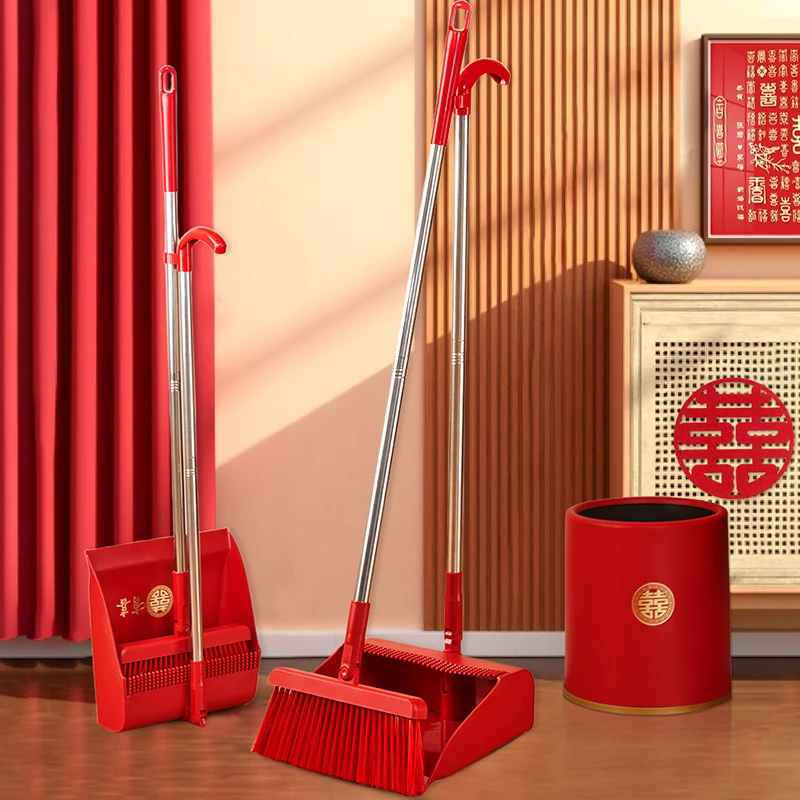 结婚红色扫把簸箕垃圾桶套装婚礼专用家用扫地扫帚婚庆用品大全