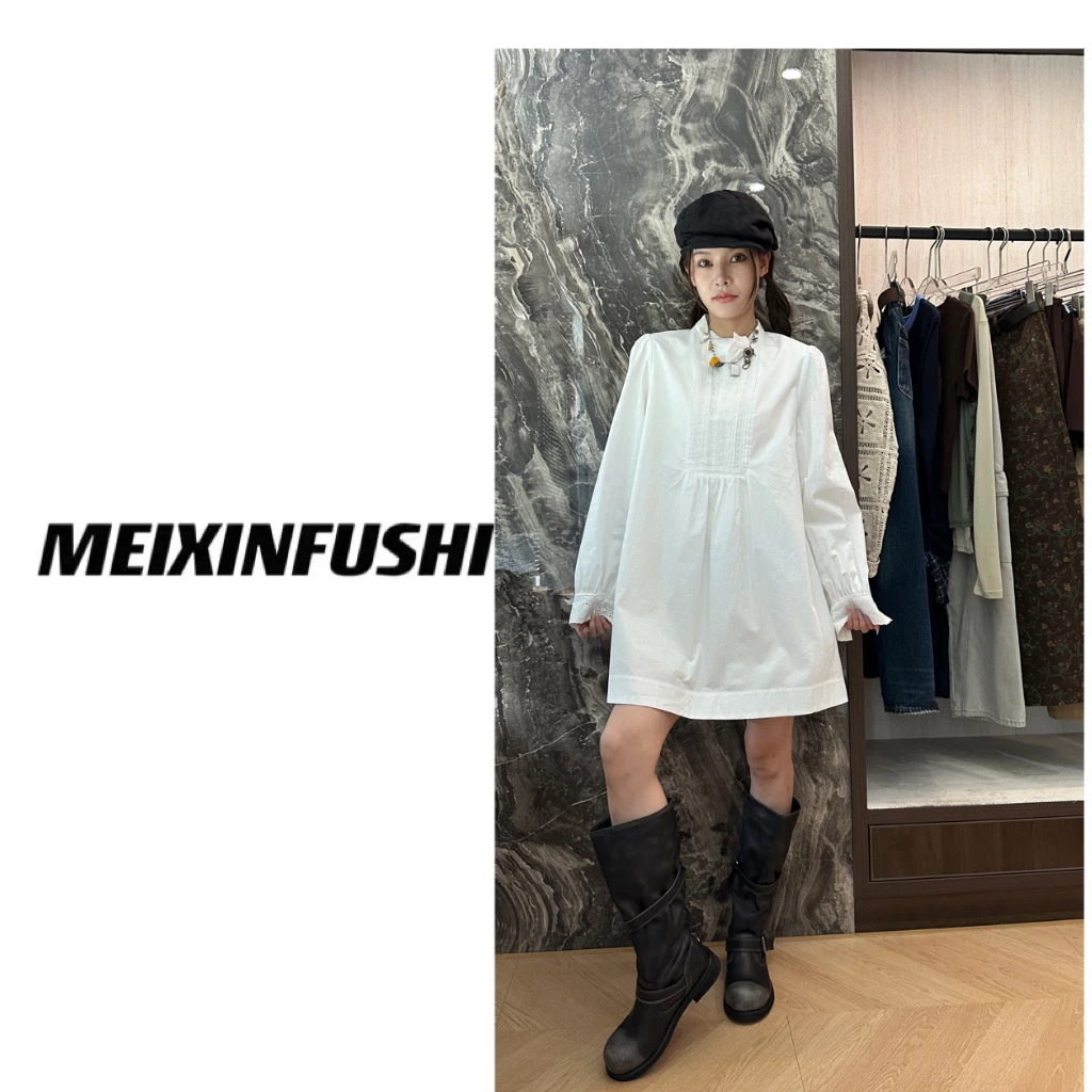 【Mei Xin】领口设计双扣衬衣裙/7053/D（No退No换）