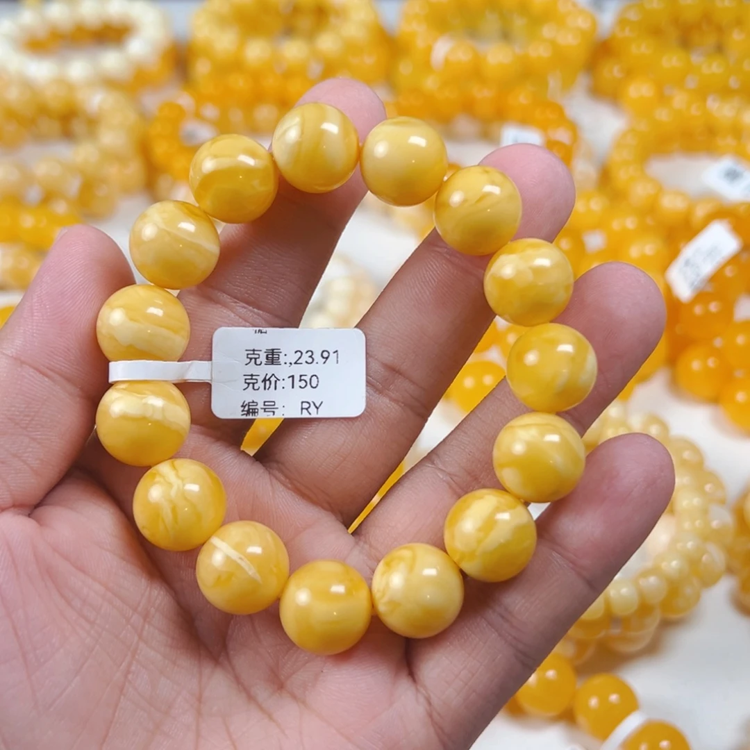 手串琥珀未镶嵌14 m小年份克重23.91RY