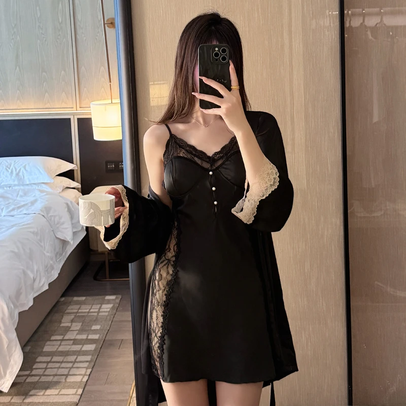 春秋季新款睡衣女2025春夏季冰丝薄款纯欲风带胸垫吊带睡裙家居服