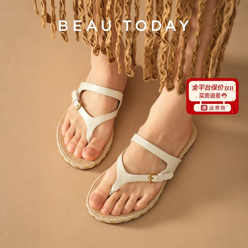 BeauToday【羊皮 | 亲肤】平底罗马凉鞋女款2025新款夏季一脚蹬拖鞋
