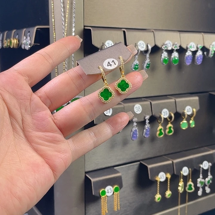 翡翠银S925镶嵌耳饰缅甸A货