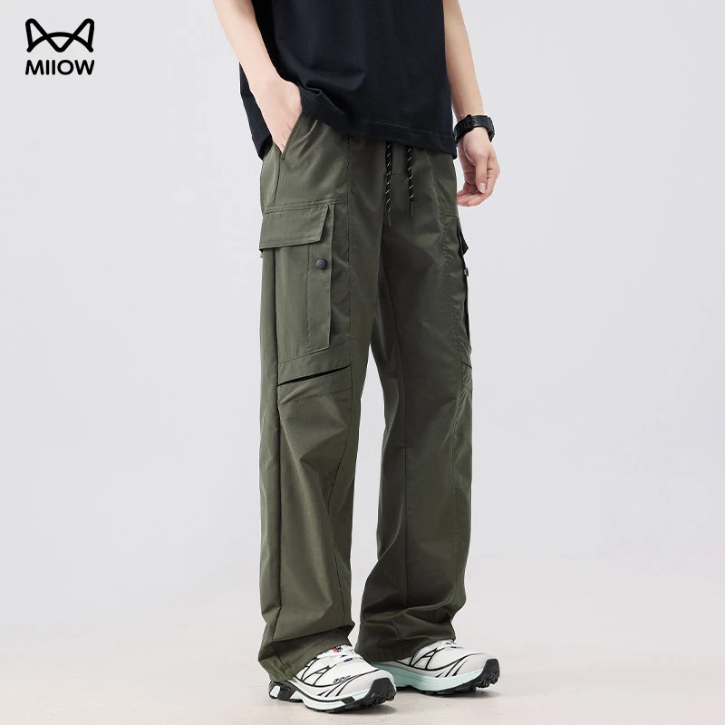 MiiOW/猫人2025新款休闲裤男夏季薄款透气宽松美式男生工装长裤