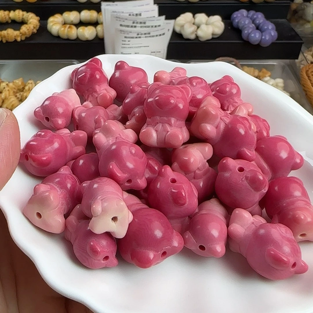 菩提根/象牙果手串微瑕疵粉色爱心熊4颗（2单宠1颗）