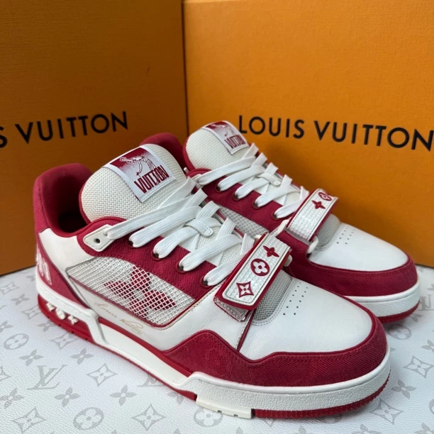 99新 LouisVuitton/路易威登 白红魔术贴Trainer板鞋43码