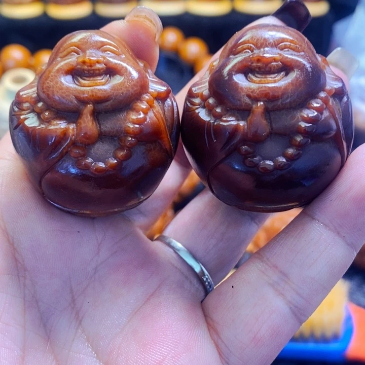 橄榄核手串/手链玉化弥勒一对