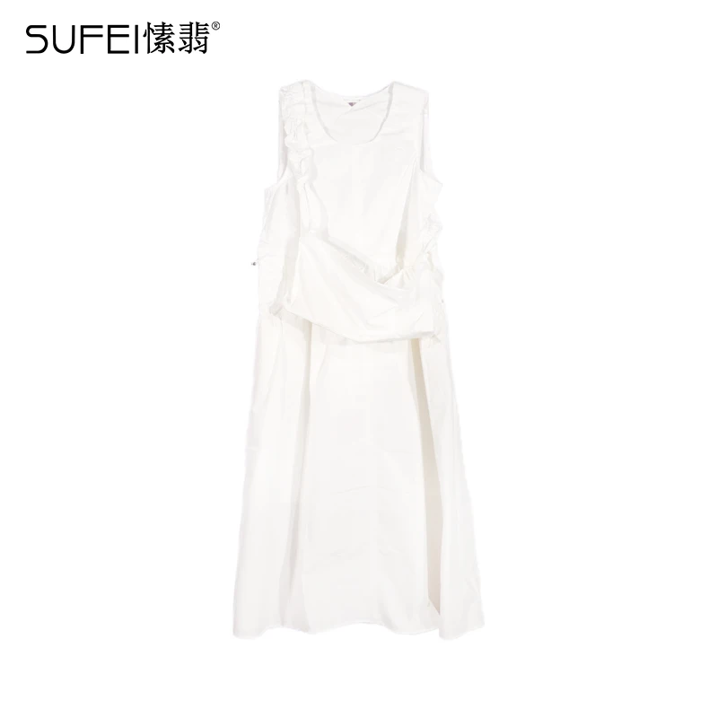 SUFEI/愫翡S52QZ0632A 夏季新款简约花边袖无袖连衣裙 0632