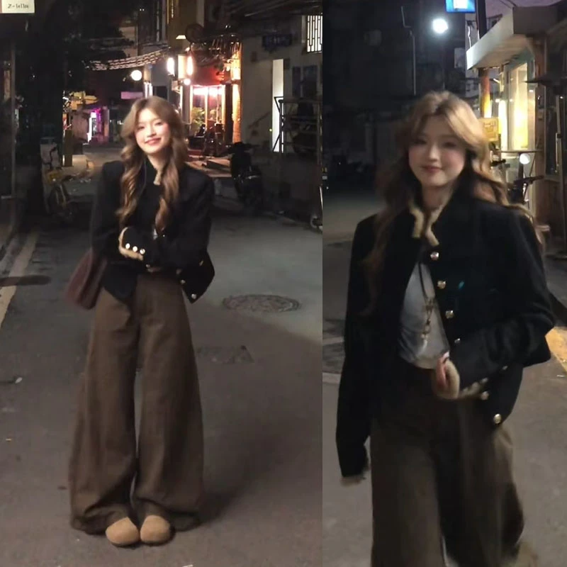 春季穿搭一整套女2026新款时尚百搭短外套休闲阔腿裤两件套