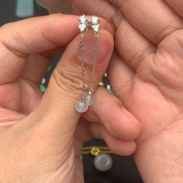 翡翠18K金镶嵌耳饰小耳坠