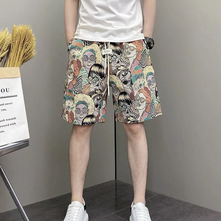 2025夏季男士编织提花五分短裤韩版潮流外穿速干休闲个性百搭中裤