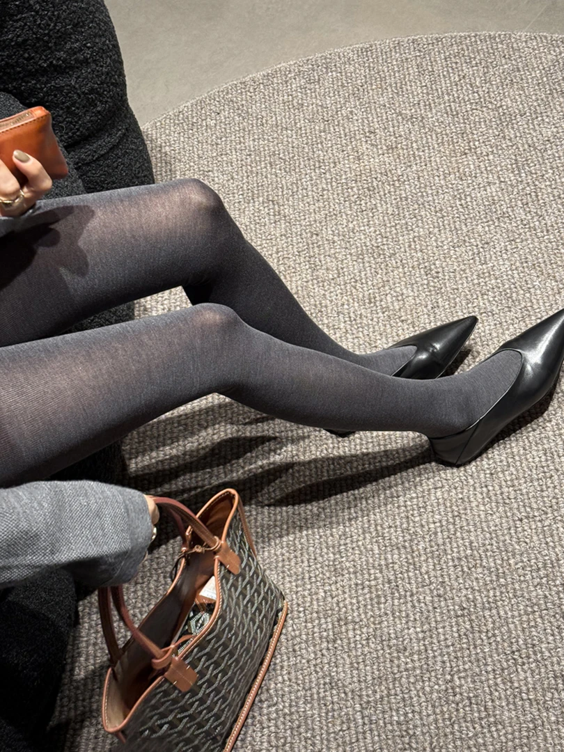 微透灰色连裤袜春秋薄款修身显瘦不掉裆直角跟高级感打底裤WS191