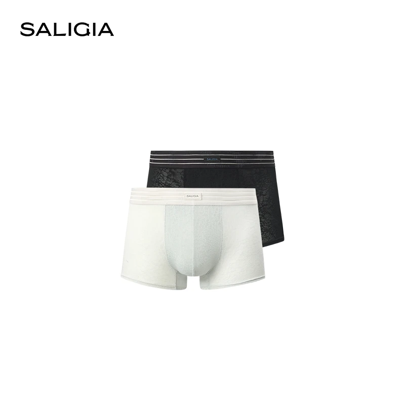 SALIGIA午夜私浴泡沫肌理性感蕾丝半透织物男士平角内裤