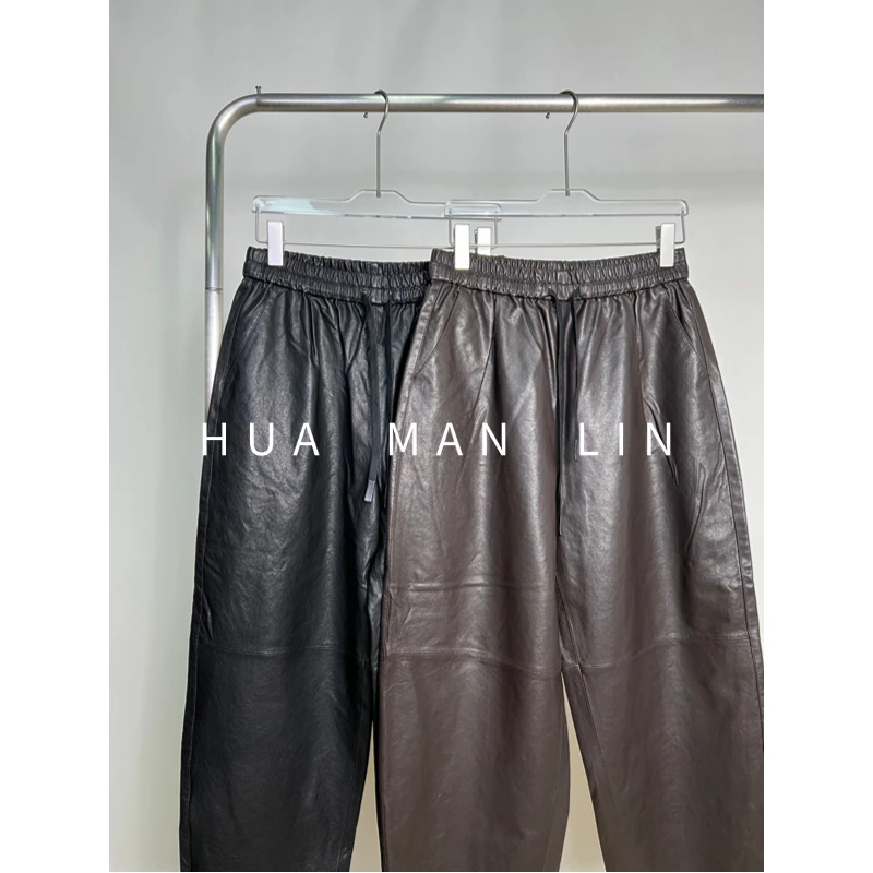 【花满林】两色全松紧腰抽绳秋冬百搭绵羊皮休闲皮裤25300