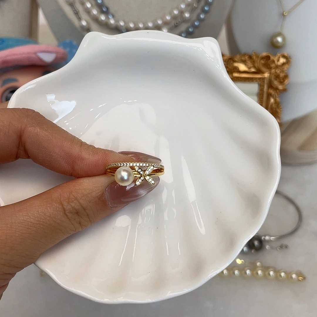 银S925镶嵌戒指海水珍珠