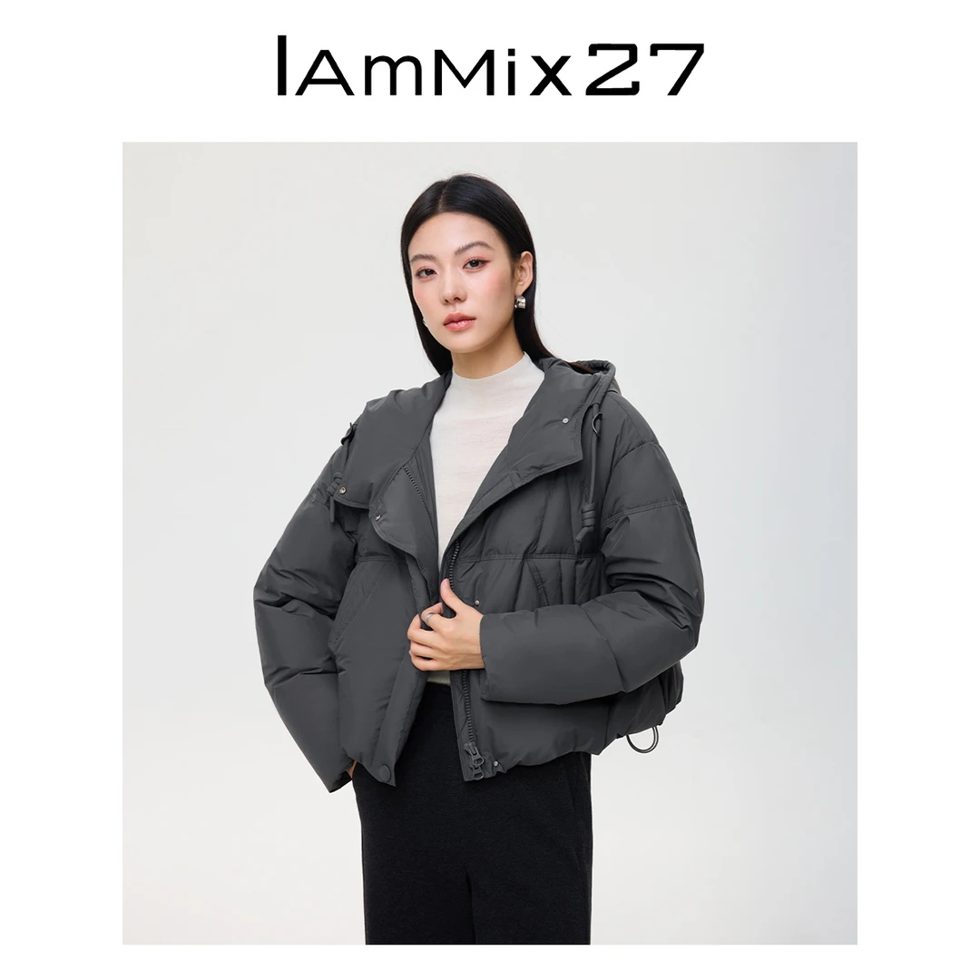 Iamx27冬季连帽短款纯色加厚蓬松羽绒外套Z5D0016