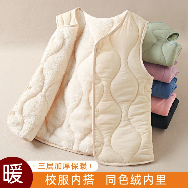 儿童秋冬棉马甲男童女童加厚马夹校服神器加绒内胆保暖背心宝坎肩