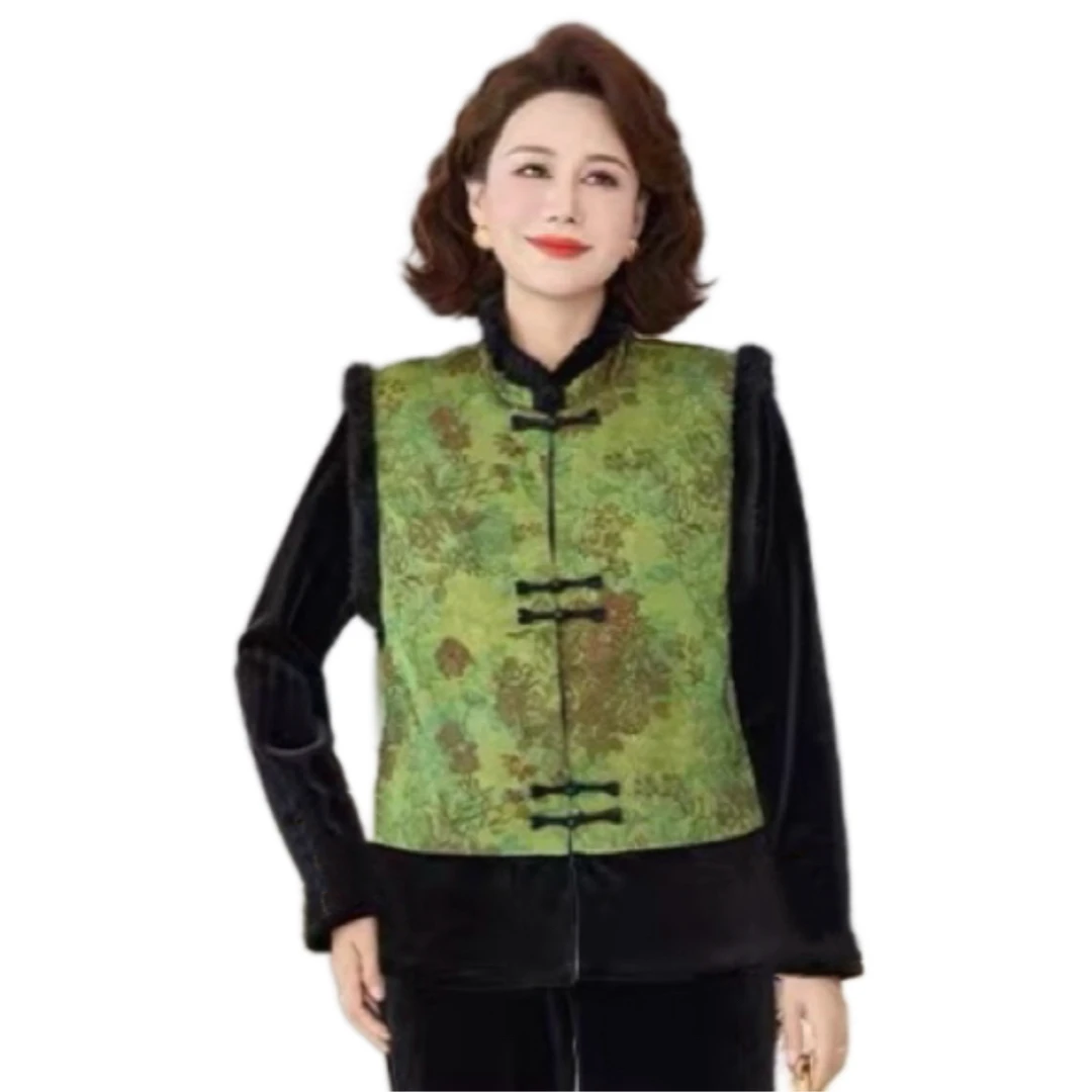 毛领加绒马甲-国风中老年女装秋冬马夹新中式妈妈老太太新款加厚