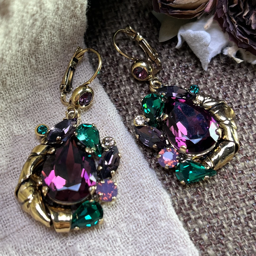 铜合金合成锆石耳饰 翡冷萃耳饰 佛罗伦萨手作 自然元素耳饰 K187