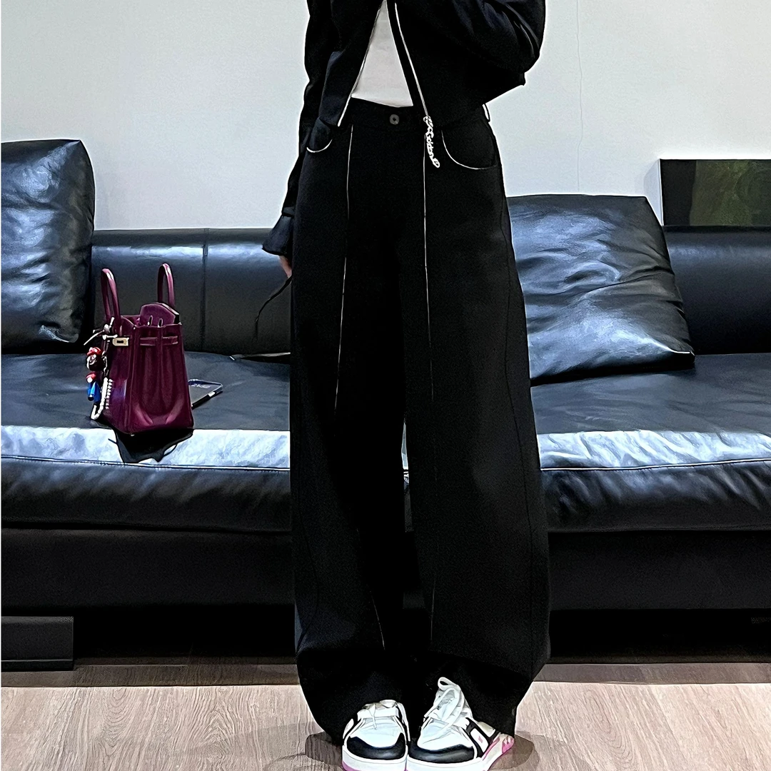 YOON深圳原创【撞色秘钥】设计感不规则毛边直筒西裤