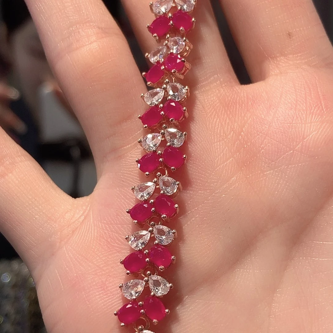 红宝石手链银S925镶嵌漫**端