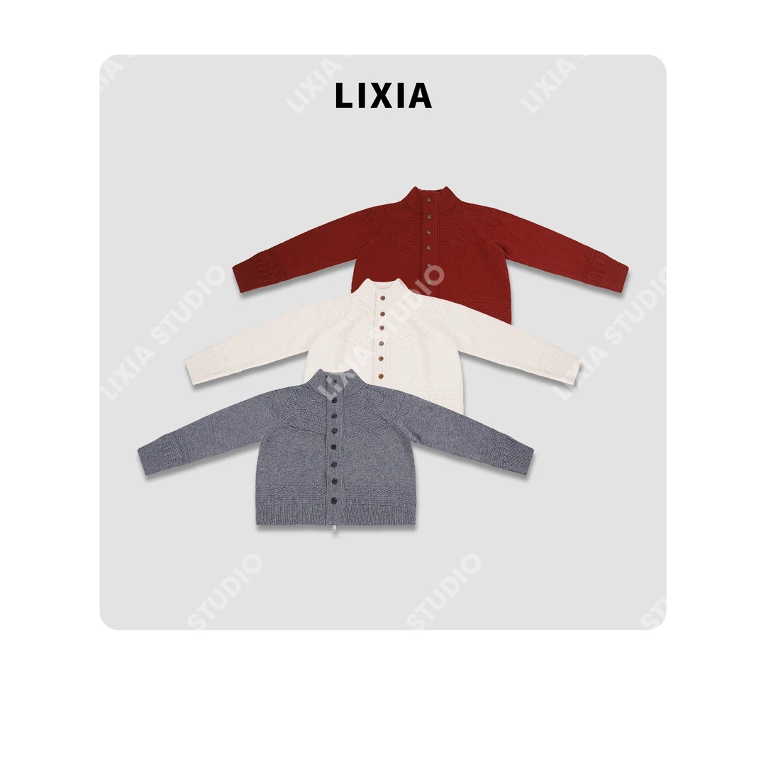 LIXIA【奶油糖】气质款单排扣冬日暖洋洋纯羊毛针织衫-D10619