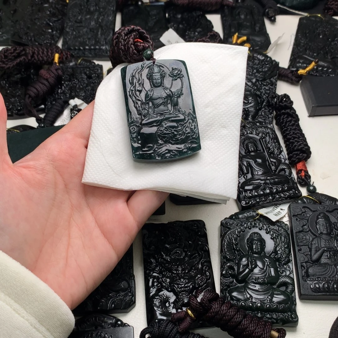 翡翠未镶嵌挂件天然a货钢琴黑挂件