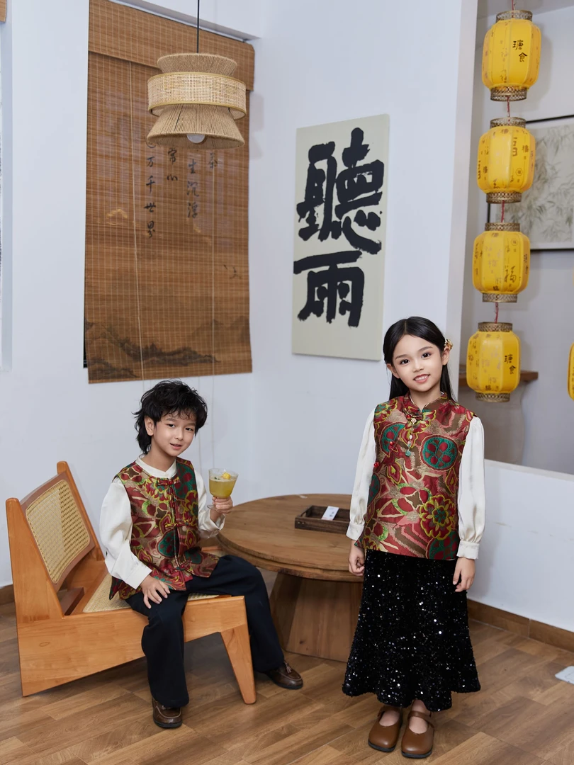 【琨萱】“”2025男女童秋季新款新中式国风马甲 AU67S036