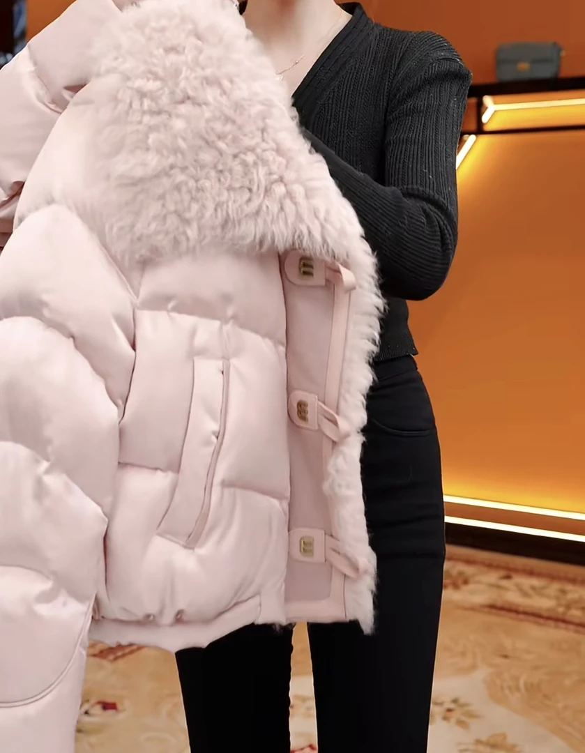 YY-2025冬季新款皮毛外套拼接羽绒服女短款加厚