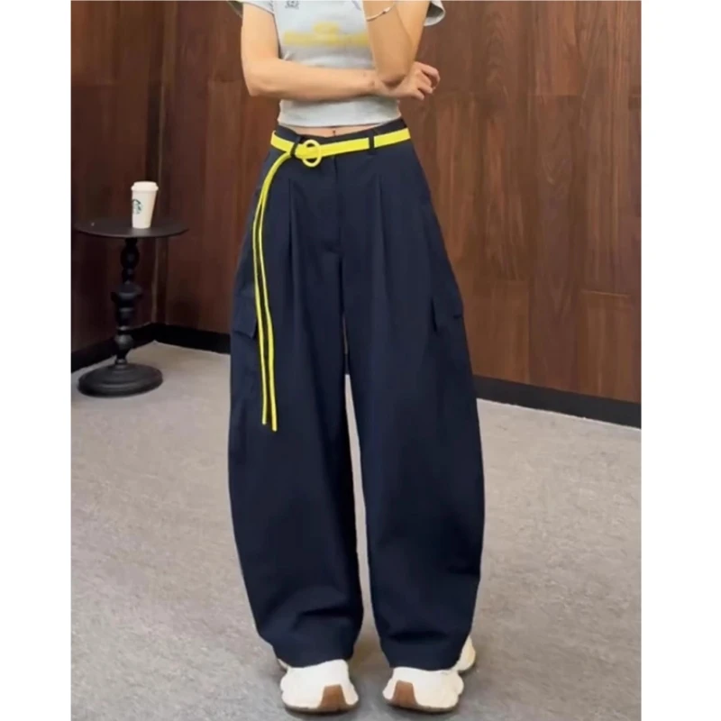 欧货时尚腰绳带工装裤女2025夏季新款宽松显瘦休闲百搭阔腿防晒裤