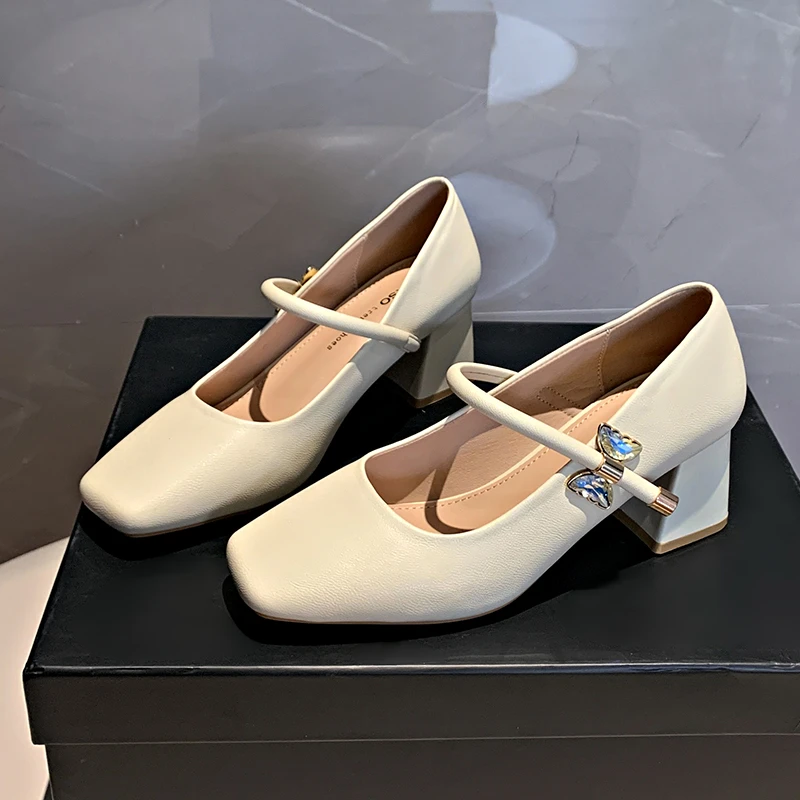 法式复古一字带玛丽珍高跟鞋女2025新款气质小香风配裙子粗跟单鞋