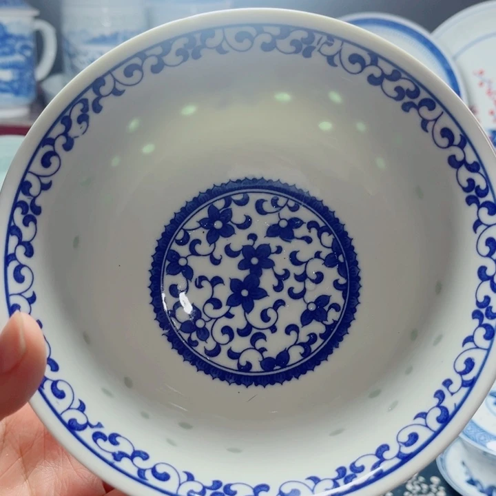 青花玲珑6寸面碗紫荆花