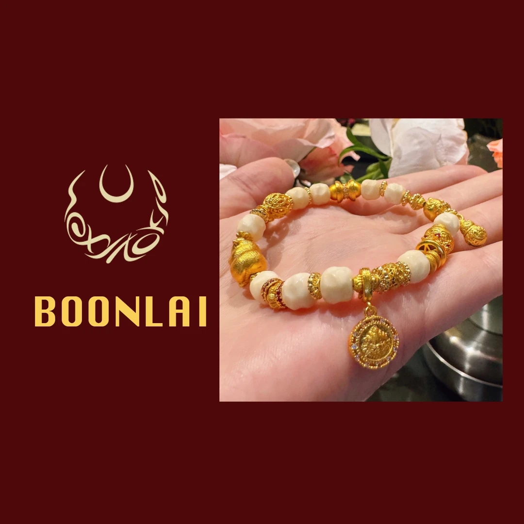 铜合金锆石手链 Boonlai 不规则月牙白配金色珠珠手串1468