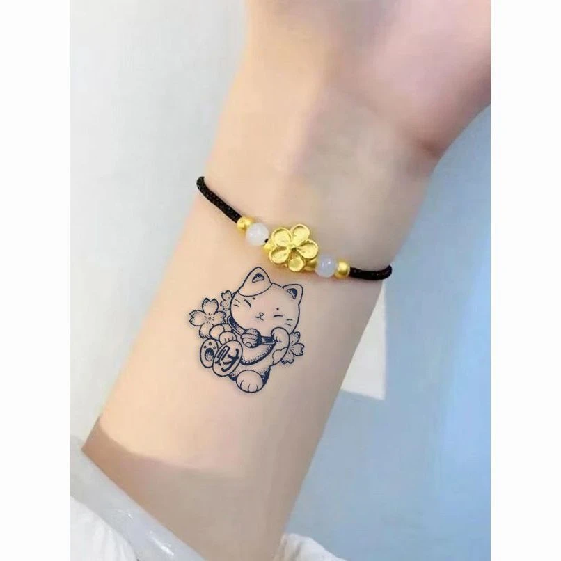 福星招财猫高级纹身贴 ins个性潮酷国风手臂小腿逼真草本防水持久