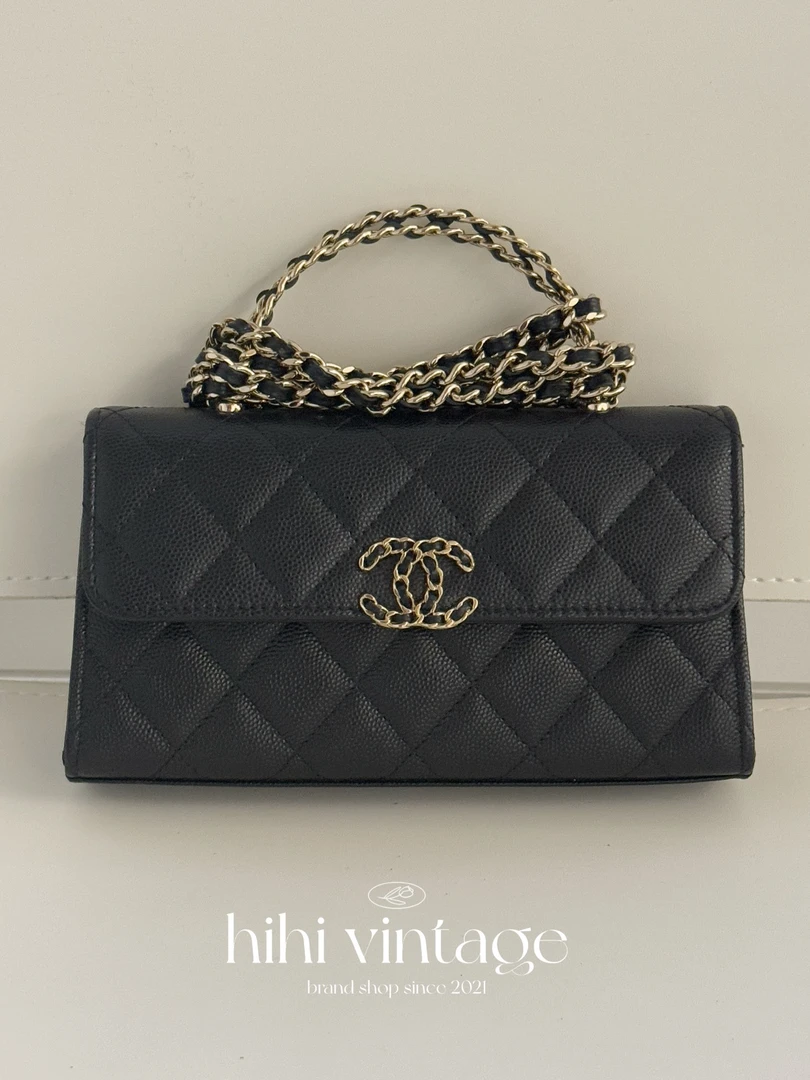 99新 Chanel/香奈儿 横版黑色手柄皮穿链Kelly链条包  二店