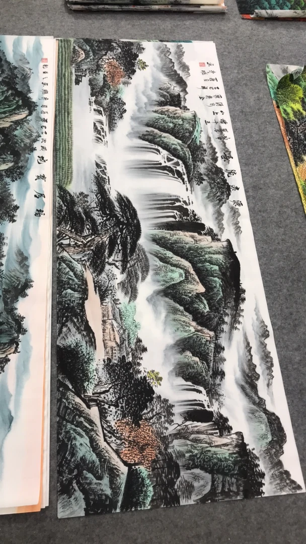 源远流长画芯尺寸：180cm*70cm山水画挂画客厅背景墙挂画