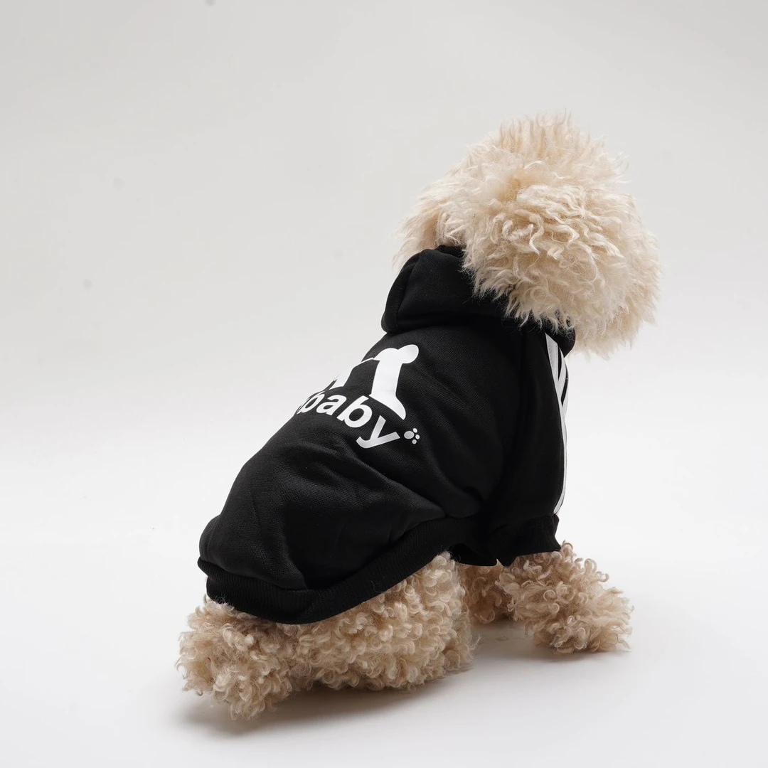 宠物运动风卫衣英文骨头印花保暖小狗狗猫咪戴帽两脚衣服