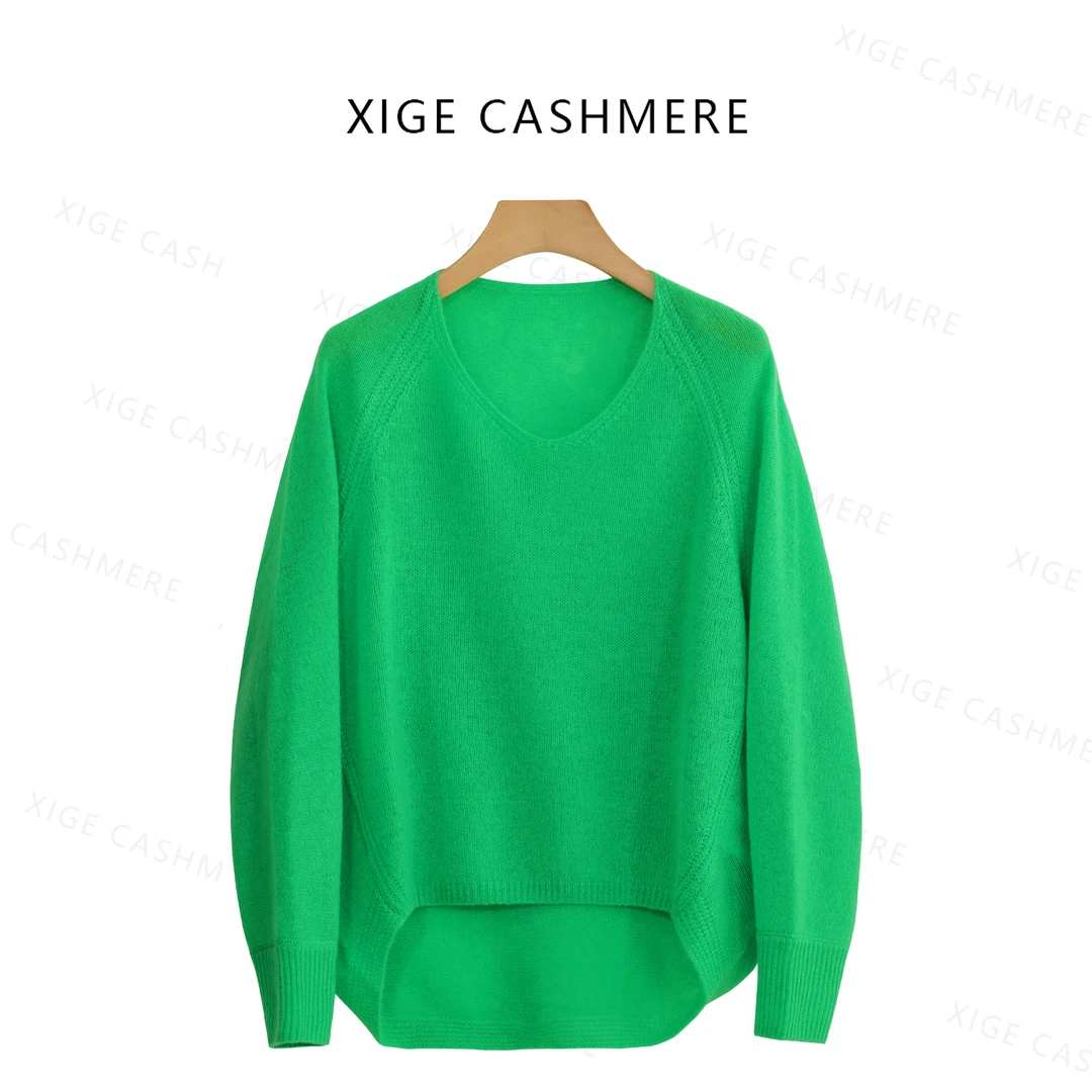 原生【盎然】喜歌羊绒 100山羊绒女士V领长袖时尚针织上衣 7820